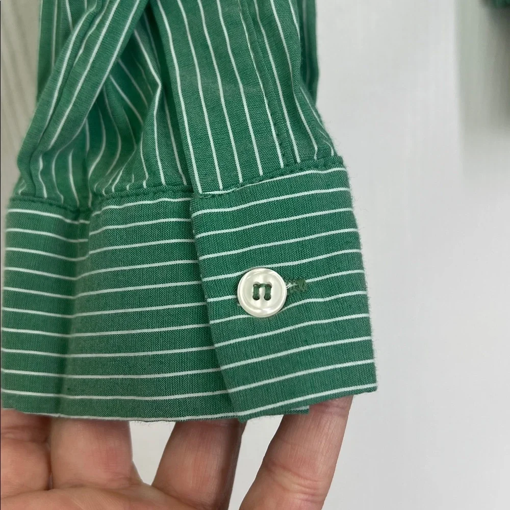 Anthropologie - Maeve Katherine Green And White Button Down Knotted Blouse SZ 8 - Picture 6 of 11